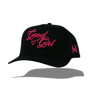 Good Girl Aesthetic Pink Embroidered Black Baseball Cap Dad Hat - Y2K Streetwear Fashion Cotton Twill Adjustable Curved Brim - Trendy Gift for Her Coquette Style Accessory Headwear