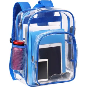 Clear Backpack School Bag Stadium Approved Heavy Duty Large PVC Laptop Transparent Backpack See Through Backpack for , Work, Stadium, , Travel, College - H18''xW14''xD8" - Blue