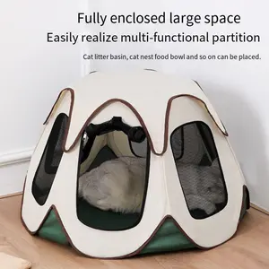 Hexagonal Cage Pet Tent, Cat Litter Room, Foldable Washable Easy to Clean Durable Oxford Fabric Pet Bed, All-Season Use