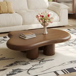 48.4" Solid Wood Cloud Shape Four-legged Brown Coffee Table