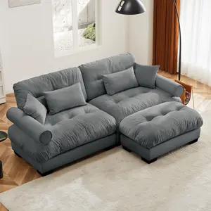 93.7" Loveseat Sofa Couch, 2 Seater Modular Sectional Sofa, Large L Shaped Sectional Couches for Living Room, Fluffy Couch, Love Seat, Velvet Cloud Couch with Ottoman, Deep Seat Sofas for Living Home