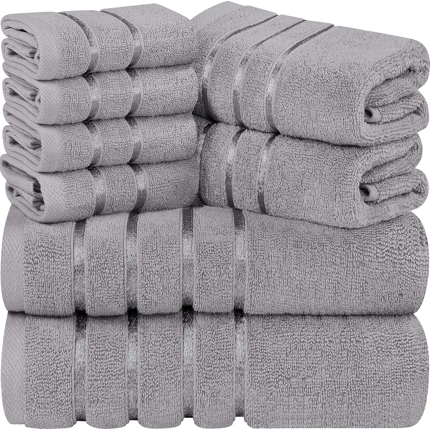 Utopia Towels 8-Piece Luxury Towel Set, 2 Bath Towels, 2 Hand Towels, and 4 Wash Cloths, 600 GSM Ring Spun Cotton Highly Absorbent Viscose Stripe Towels Ideal for Everyday Use (Cool Grey) Utopia Towels