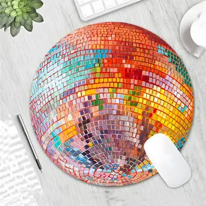 Retro Vibe Colorful Disco Ball Gaming Round Mouse Pad, Decorative Desk Protector with Rubber Anti-Slip Lock Edge, Washable Small Size for PC, Laptop Games, Work & Home Use, Perfect Gift for Boys, Girls & Kids