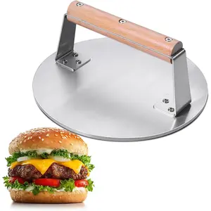 Professional-Grade 8.5-Inch Extra-Large Burger Press - Heavy Duty Stainless Steel Wooden Handle 3.65 lbs Easy to Clean for Hamburger Patties Bacon & Sandwiches  Grilling Tool