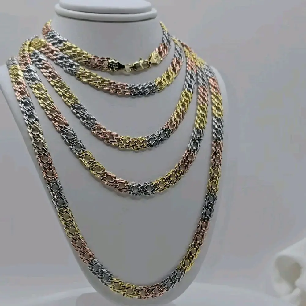 N71-Copper gold-filled water resistant  Tri-color fashion cuban style chain-1/4-inch wide-23.5-inch long-7mm thick weighs 25.5 grams