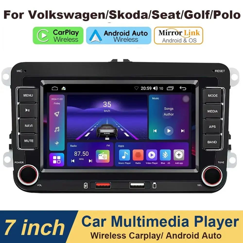 Universal Car Dashboard Screen 2din Android Auto Wireless Carplay Audio Navigation, Abs Material, No Ca Prop 65, Unrecorded Codes