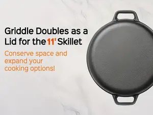 1pc Cast Iron Grill Pan, Pre-Seasoned 11 Inch Skillet with Dual Large Loop Handles, Durable & Even-Heating, for Oven, Stovetop, Grill or Campfires, Kitchen Gadgets for Pizza Lovers