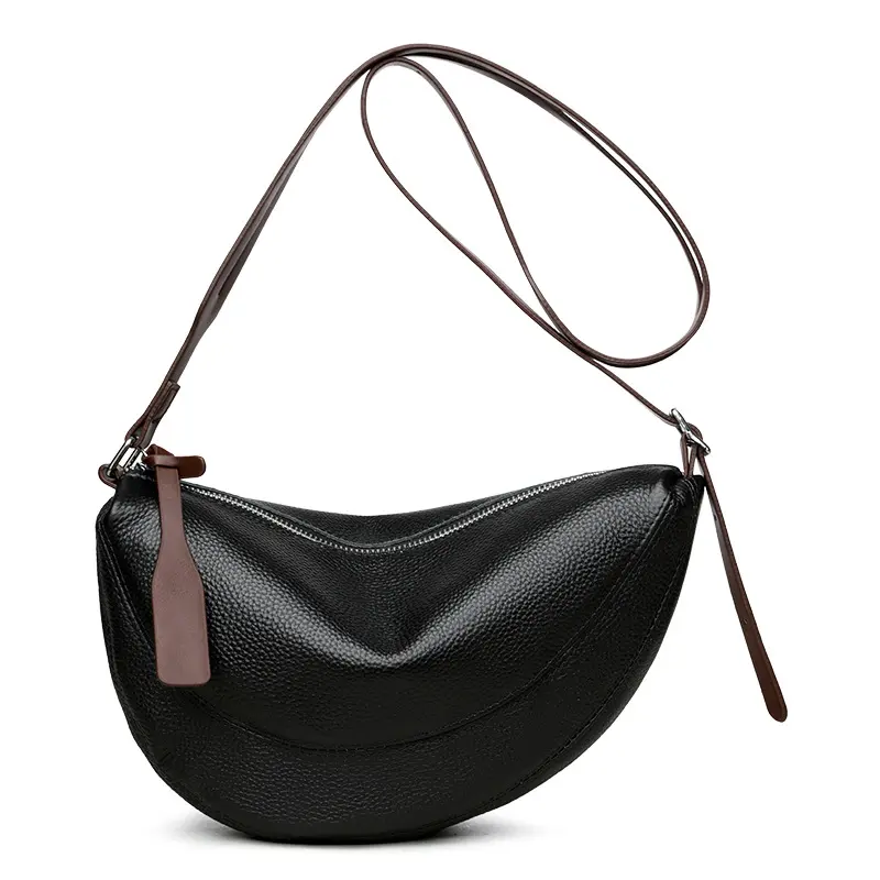 BIGWIG Genuine Top-Grain Leather Half-Moon Crossbody Bag for Women, Minimalist Solid Color Designer Shoulder Purse for Daily Use, Crossbody Bags For Women, Chic Crossbody Purse, Everyday Bag