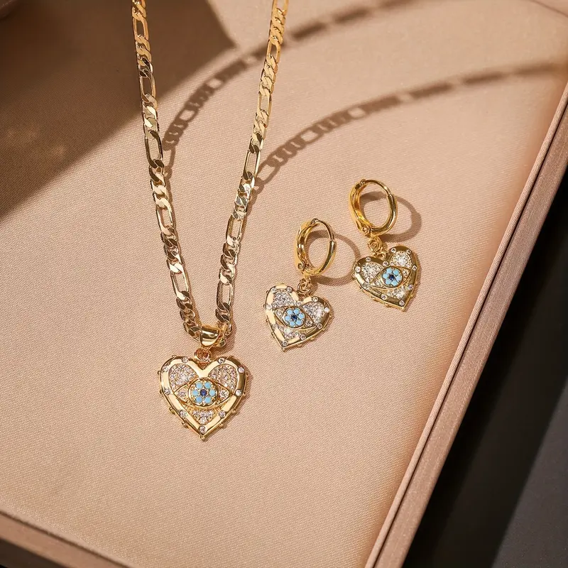 MARS2059 2PCS 14K Gold-Plated Open Twist Eternity Blue Eye Pendant Necklace For Women Luxury And Retro Style For Party Wear