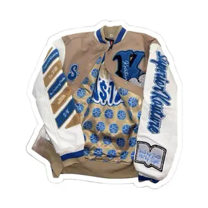 Unisex Varsity Jacket with Genuine Leather, Embroidery, Casual Style, Suitable for Womenswear