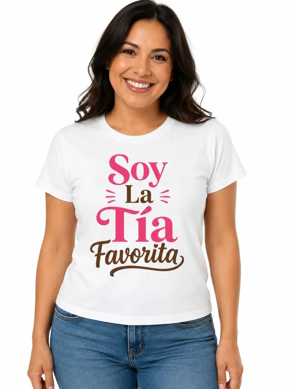 Women's Casual Basic Cotton Loose-Fit Short Sleeve Fashion T-Shirt - Fun Spanish Design "Soy La Tía Favorita" Graphic Print, Round Neck, All-Seasons Womenswear Top, Perfect Gift for Aunt