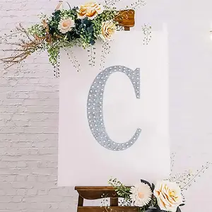 Decorative Rhinestone Alphabet "C" Letter Stickers 8", Silver Glitter Adhesive Craft Letters - DIY Sparkle Embellishments