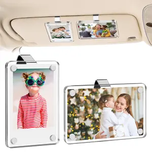 2 Pack Car Visor Picture Holder, Crystal Clear Acrylic Frames, Easy Install Universal Fit, Personalized Gift for Family Photos, Car Accessories