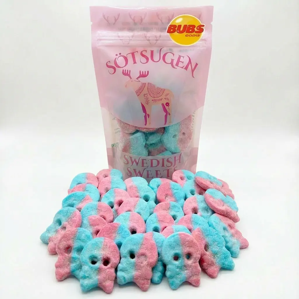 Bubs Bubblegum Dizzy Skulls Swedish Candy 1/2 lb Bubs Bubblegum Dizzy Skulls Swedish Candy 1/2 lb