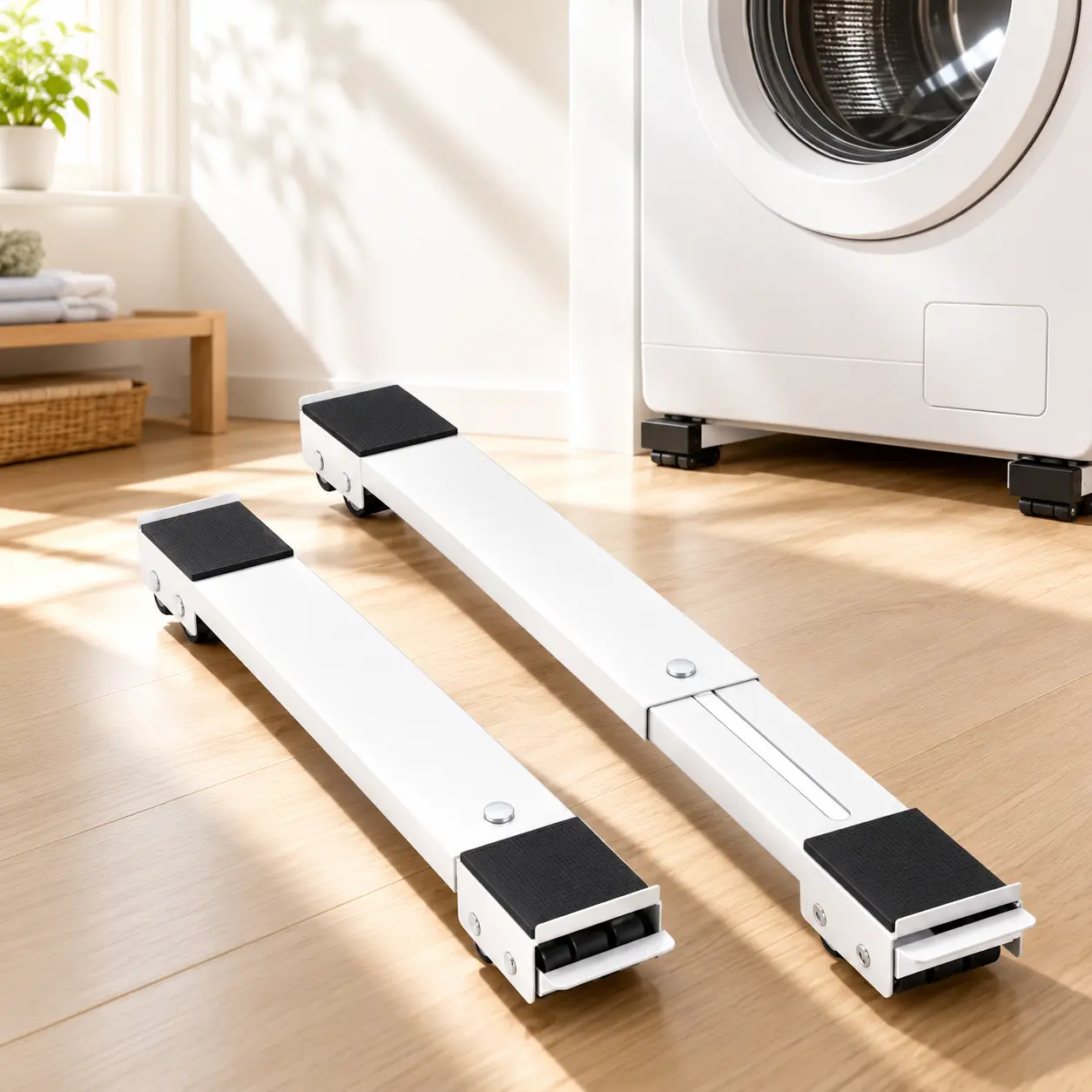 2-Pack Heavy-Duty Extendable Metal Frame Appliance Moving Dolly, Lockable Wheels, Adjustable Roller Stand, 4cm Low Profile, Fits 44.6-70cm Washer, Dryer, Refrigerator (Large Home Appliance Accessory, Refrigerator Accessories)