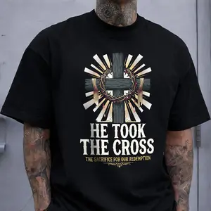 He Took The Cross' Crown Of Thorns Redemption Print T-shirt Christian Easter Style Casual Top