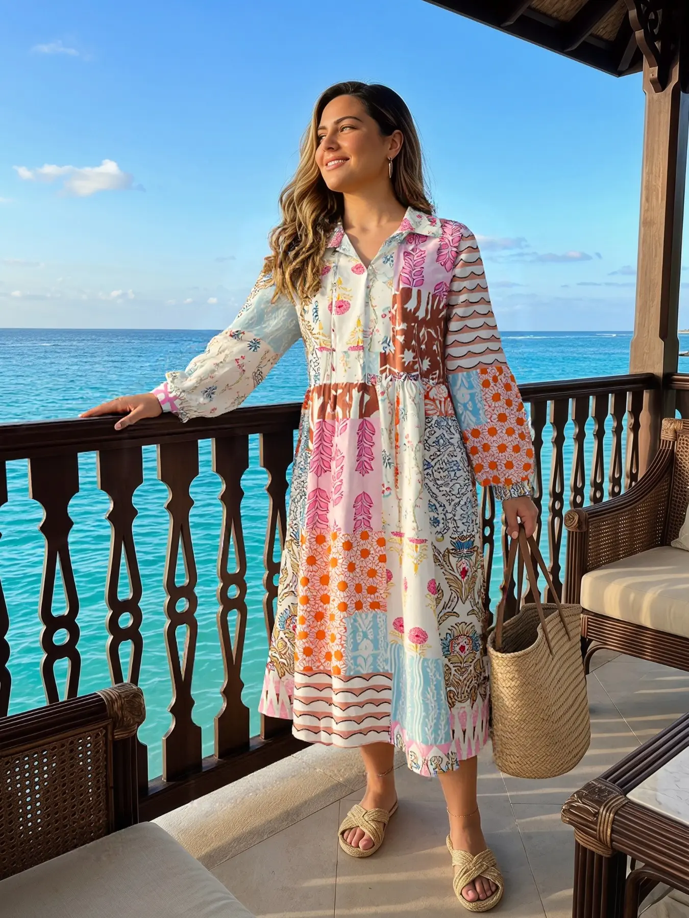 2026 Hot Plus Size Boho Print Dress, Music Festival Fashion, Oversize Long Sleeve, All over Print, Side Pockets, Comfortable, Beach Wear, Casual Boho Soft, Boho Summer Outfit