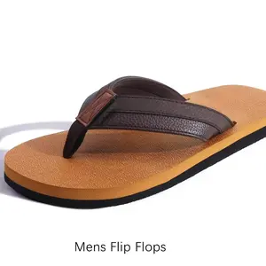 Mens Flip Flops with Arch Support, Comfort Yoga Mat Leather Walking Thong, FlipFlops Slip On Beach Sandals, Casual Summer Indoor Outdoor Slippers, EVA Slip on Lightweight Shoes for Men Brown & Black Comfy Sandals