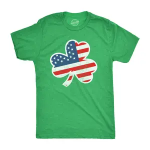 Mens American Flag Shamrock T Shirt Funny Saint Patricks Day Cool St Patty Humor Mens Funny T Shirts Cool Vintage Fashion T-Shirt Gift Classic Menswear Saint Patrick's Day Apparel for Men Funny Patriotic Short Green