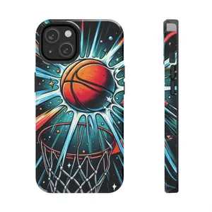 Basketball iphone case, Basketball samsung s24 and s23 phone case, Shining basketball going into a hoop, brightly colored basketball