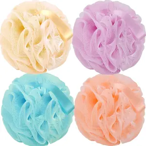 Bath Loofah Sponge Body Scrubber Shower Sponge Exfoliating Mesh Pouf Shower Ball Bath  for Women and Men Bathing Accessories (4Pack 50G Colorful)