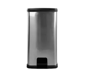 13.2 Gallon Trash Can, Plastic Rectangular Step Kitchen Trash Can, Silver, 13.54" L x 14.44" W x 26.24" H