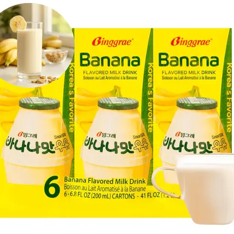 Binggrae Banana Flavored Milk Drink - 6.8 fl oz (Pack of 6) | Authentic Korean Cult-Favorite Dairy Drink | Sweet and Creamy Beverage