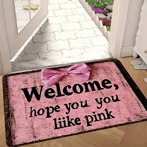 A Non-Slip Welcome Mat - Pink Door Mat Featuring The Text 'Welcome, Hope You Like Pink', Made of Flannel Material with a Thick Plush Texture - Sponge Thickness of 0.4 Inches And 1.28 LB Per Square Meter, Suitable for Home, Office, Bathroom