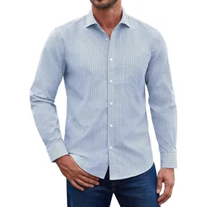 Men's Plaid Button Down Shirts Cotton Long Sleeve Dress Shirt Regular Fit Wrinkle Free Business Casual Gingham Top