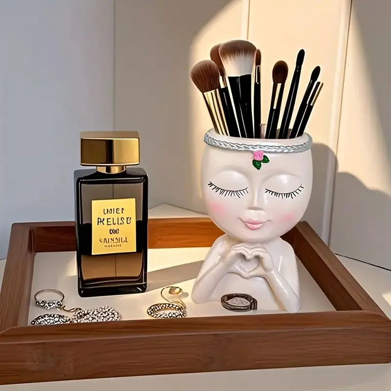 1 Counts Abstract Character Statue Facial Makeup Brush Storage Tube, Dressing Table Desktop Brush Pen Holder Storage Rack, Beauty Organizer, Beauty Supplies Organizer, Cosmetic Storage