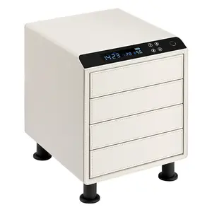 ZKT 4-Level Leather Nightstand Safe for your jewelry cigar and valuables, Fingerprint Passcode and Keys, Access Controlled by mobile app via Bluetooth