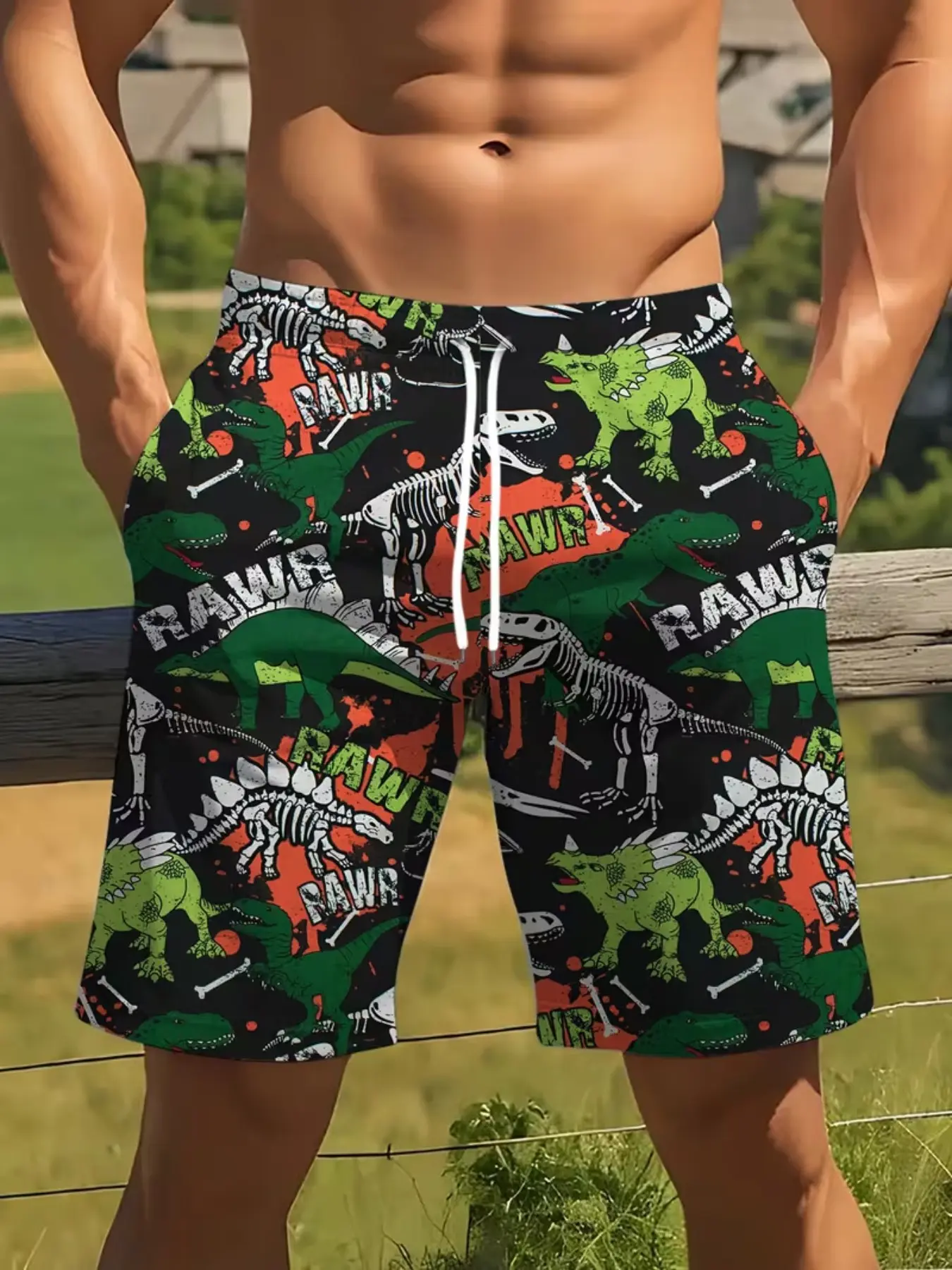 Men's Dinosaur Print Casual Shorts, Trendy Fun Style, Perfect for Daily, Casual Gatherings, Parent-Child Activities