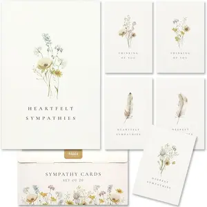 Beautiful Sympathy Cards Set 20 with Envelopes and Stickers  Perfect Bulk Set To Express Your Condolences  Floral and Feather Assortment w/a Simple Heartfelt Note