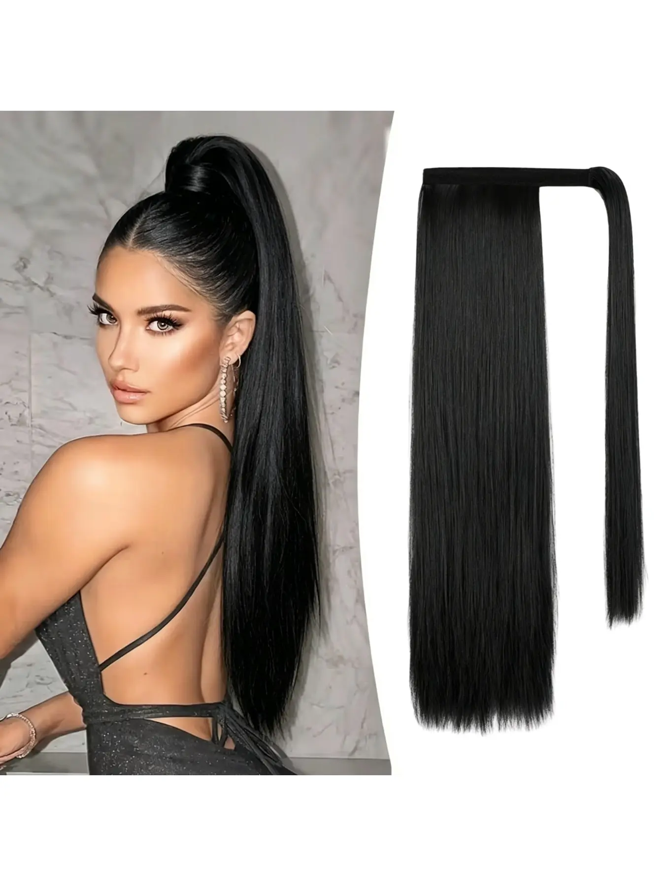 20inch Magic Tape Wrap Straight Ponytail Hair Extension, Voluminous Natural Look, Suitable for Daily Wear, Women's Hairpiece, Synthetic Hair Extensions, Synthetic Ponytail Hairpieces