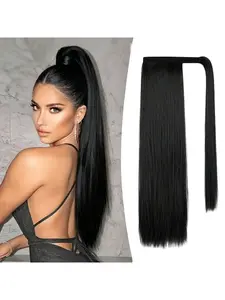 20inch Magic Tape Wrap Straight Ponytail Hair Extension, Voluminous Natural Look, Suitable for Daily Wear, Women's Hairpiece, Synthetic Hair Extensions