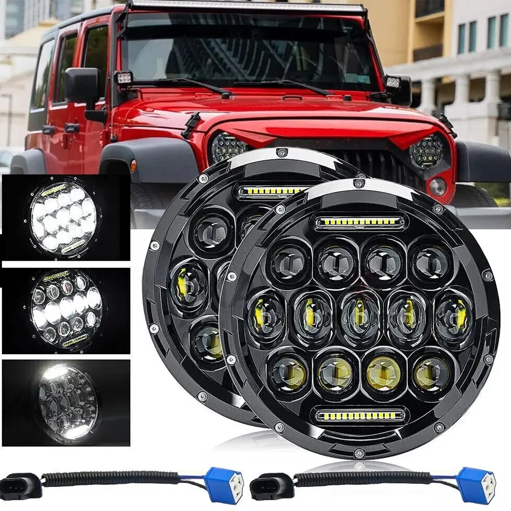 Pair 7" Inch Round LED Headlights Halo Angle Eyes For Jeep Wrangler JK LJ TJ CJ, Led Driving Light, Led Headlamps Bulbs