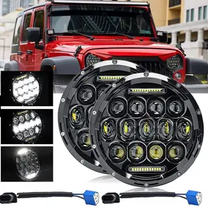 Pair 7" Inch Round LED Headlights Halo Angle Eyes For Jeep Wrangler JK LJ TJ CJ