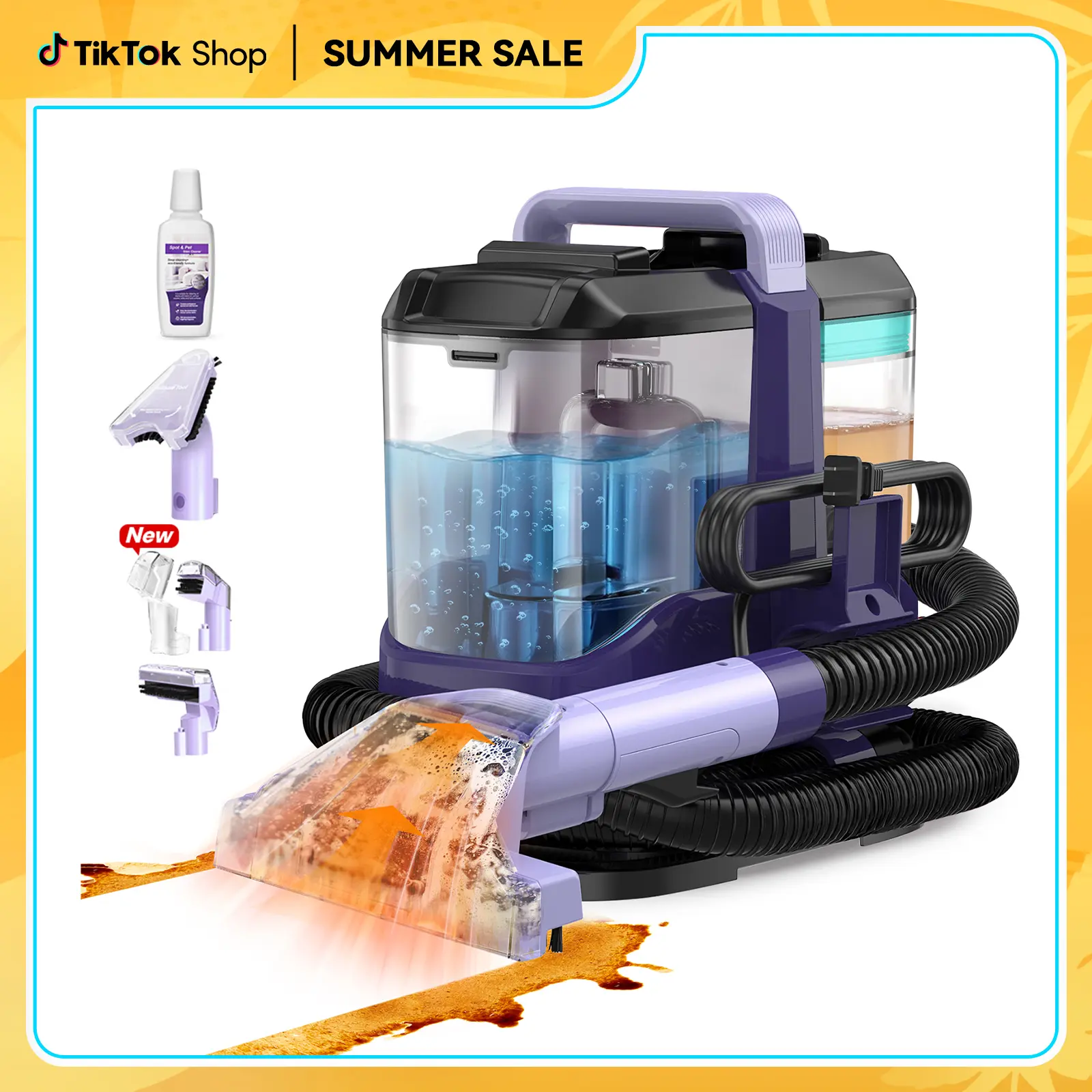 Upholstery Carpet Vacuum Cleaner, 18KPa Suction Spot Cleaning Machine for Pet Stains, Carpets, Sofa, Car Seats, Mattress, with 3 Multipurpose Cleaning Tools, 6'' Deep Cleaning Brush | Portable 3-in-1 New Purple C9S pet lovers