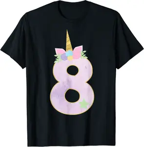 Unicorn 8th Birthday Party Eight Year Old Girl Unicorn Gift T-Shirt - Gabrielcru Shop 90B08TC9HZ5C