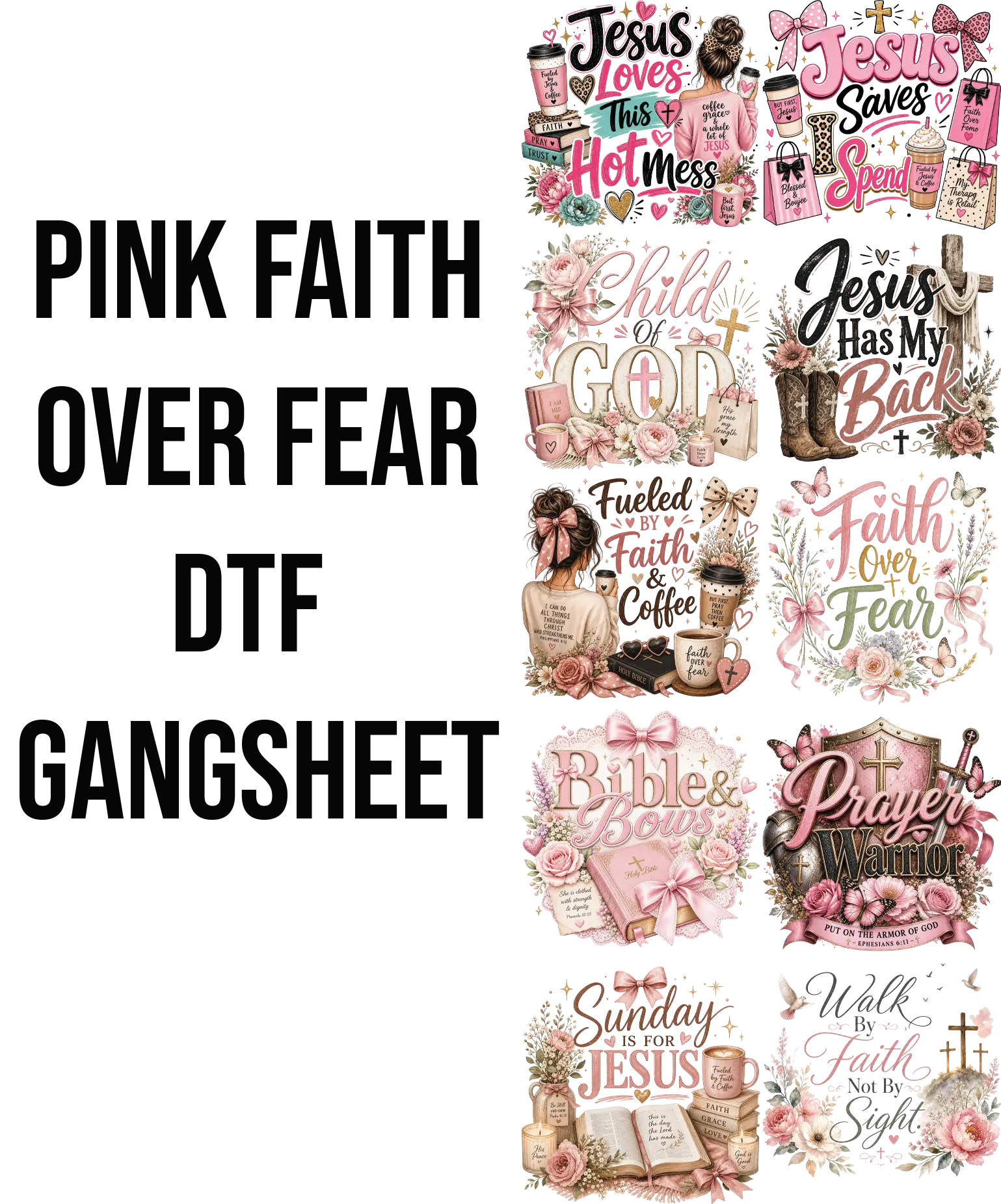 PINK FAITH OVER FEAR DTF GAGNSHEET FOR SHIRT MAKING