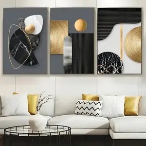 3pcs Geometric Marble Abstract Canvas Art, Simple Design Wall Decor for Bedroom & Living Room, No Frame Home Decoration Gift