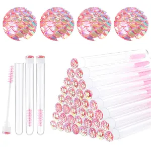 20 Pieces Disposable Mascara Brushes Eyelash Brush Lash Wand Diamond Mascara Wands with Tube Makeup Tool Lash Spoolies Sanitary Brushes Lash Extension Supplies (tube scale l pink 20)