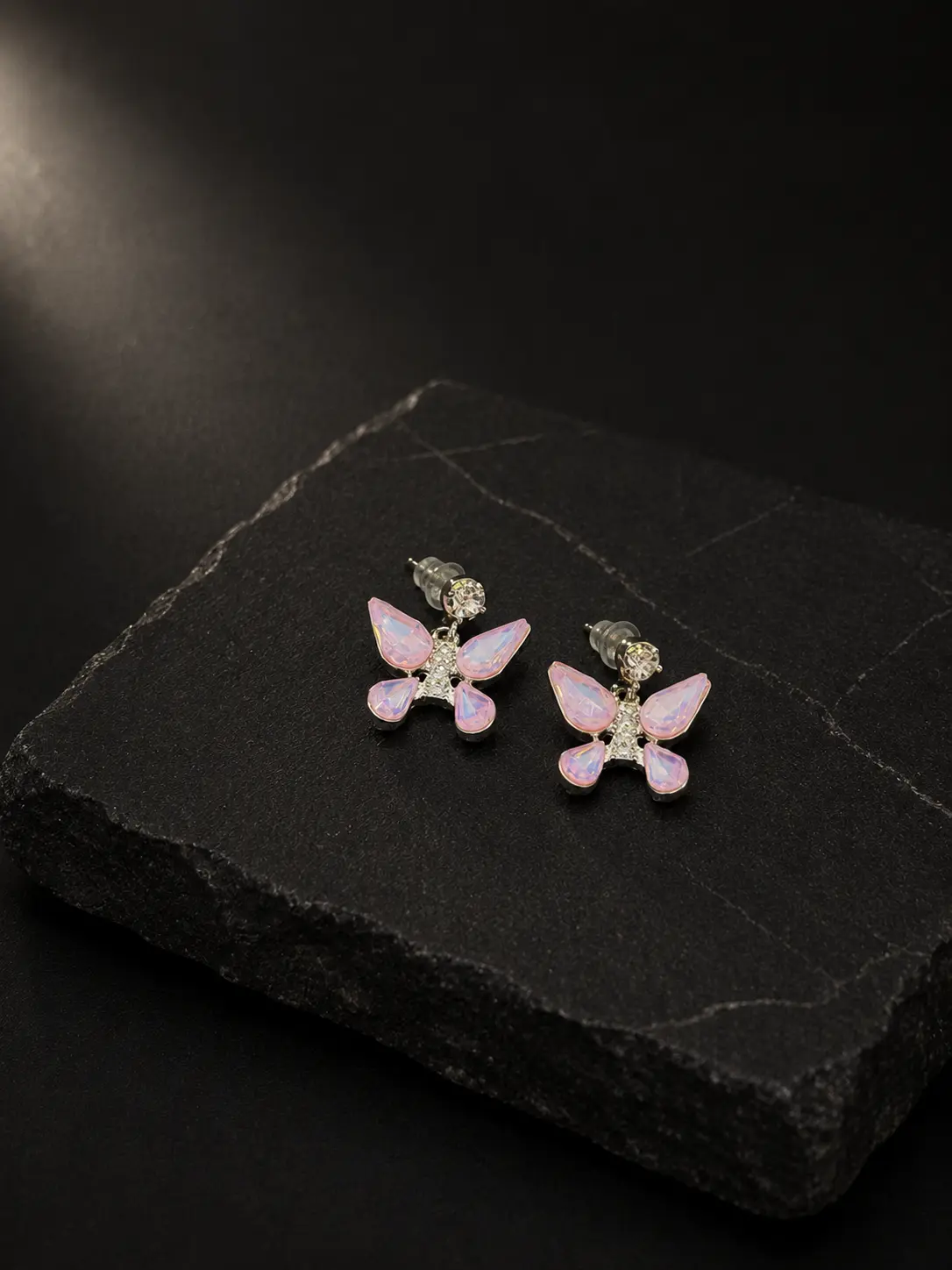 Pink Opal Butterfly Crystal Drop Earrings