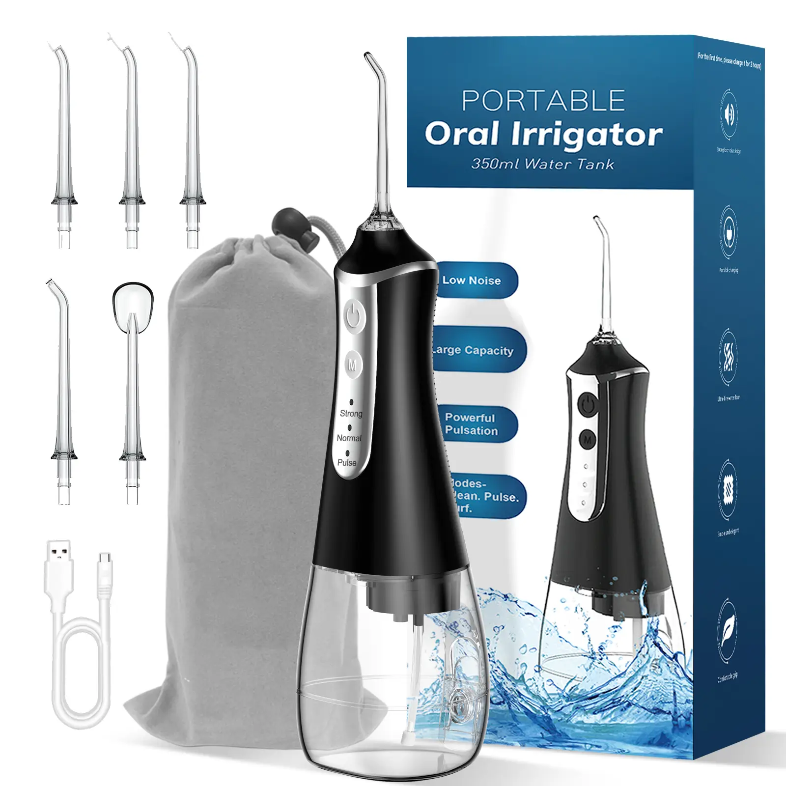 Oral Irrigator Portable Cordless Water Flosser Rechargable Teeth Cleaning Machine with Replacable Nozzles Flossing Kit for Family Oral Health & Travel