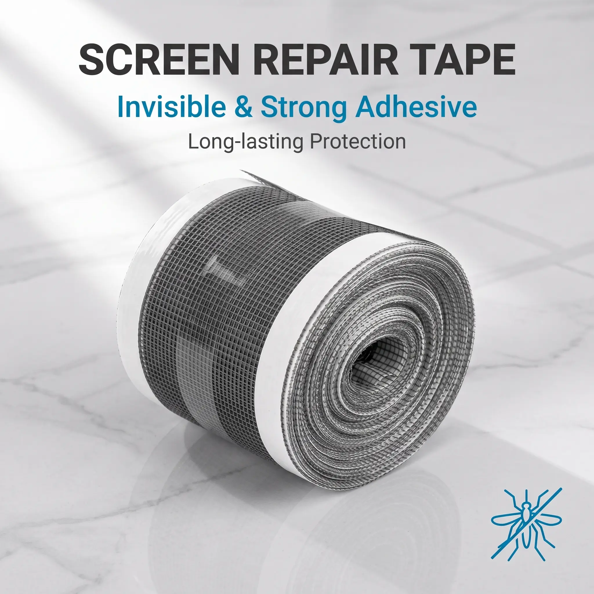 12cm x 5m Extra Wide Clear Self-Adhesive Window Screen Repair Tape, Thick Waterproof Sun-Resistant Mesh Patch, Cut-to-Size DIY Fix for Windows, RVs, Tents