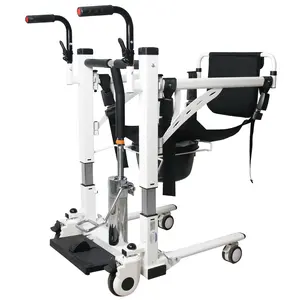 Hydraulic Patient Transfer Lift Chair with 180° Split Seat & Potty, 4-in-1 Adjustable Commode Wheelchair