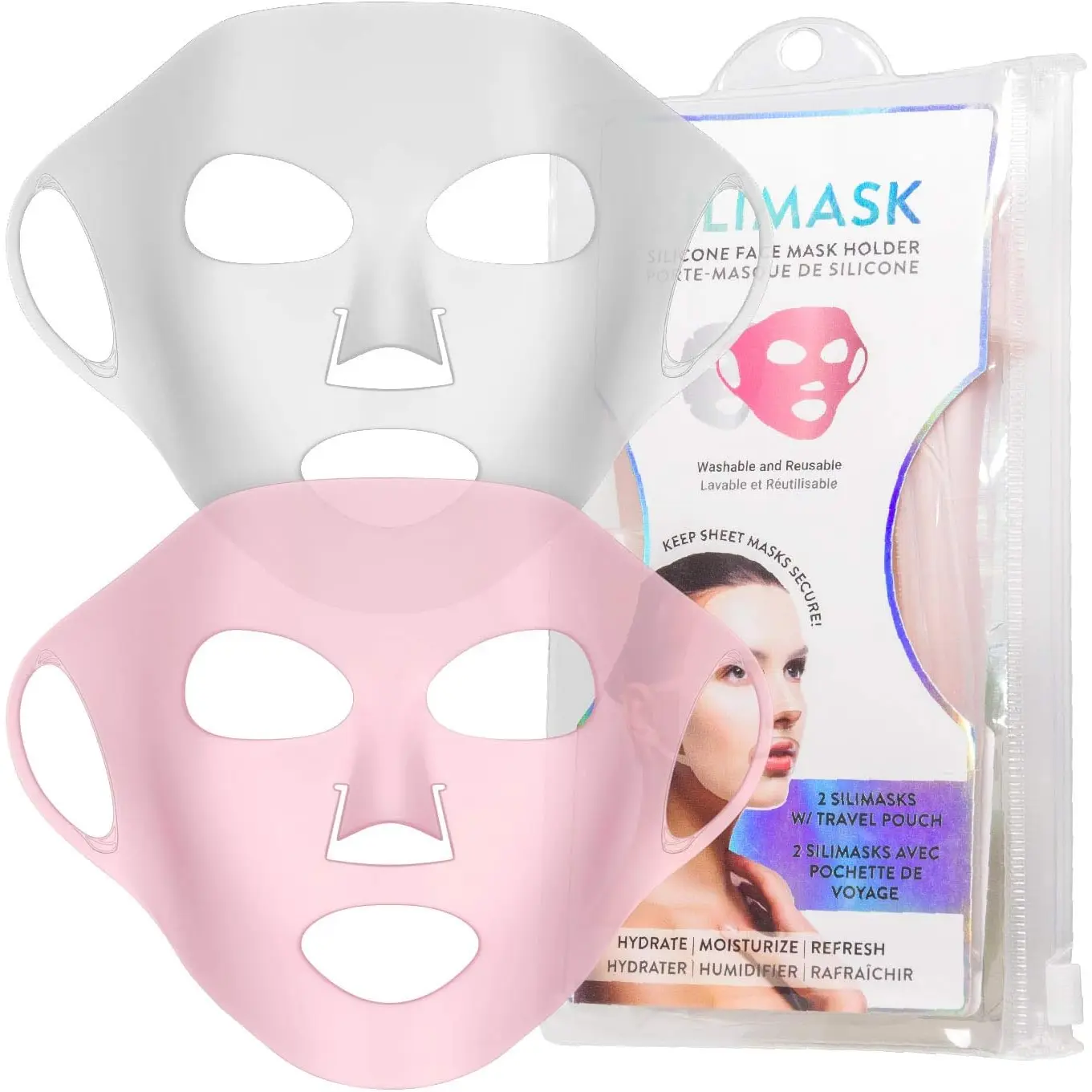 Reusable Silicone Face Mask Cover 2-Pack, Solid Unisex Design with Ear Loops - Locks in Serums for Moisturizing & Revitalizing Skin, Travel Pouch Included, Default, Silicone Mask, Multi-Pack