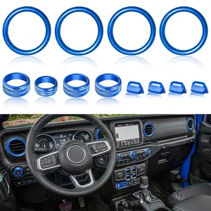 AC Knob Cover Vent Outlet Trim Ring for Jeep Wrangler JL JLU Accessories 2018-2023 Gladiator JT 2020-2023 Window Switch Button Cover Volume Radio Headlight Switch Knob Covers, 12 Pcs (Blue)