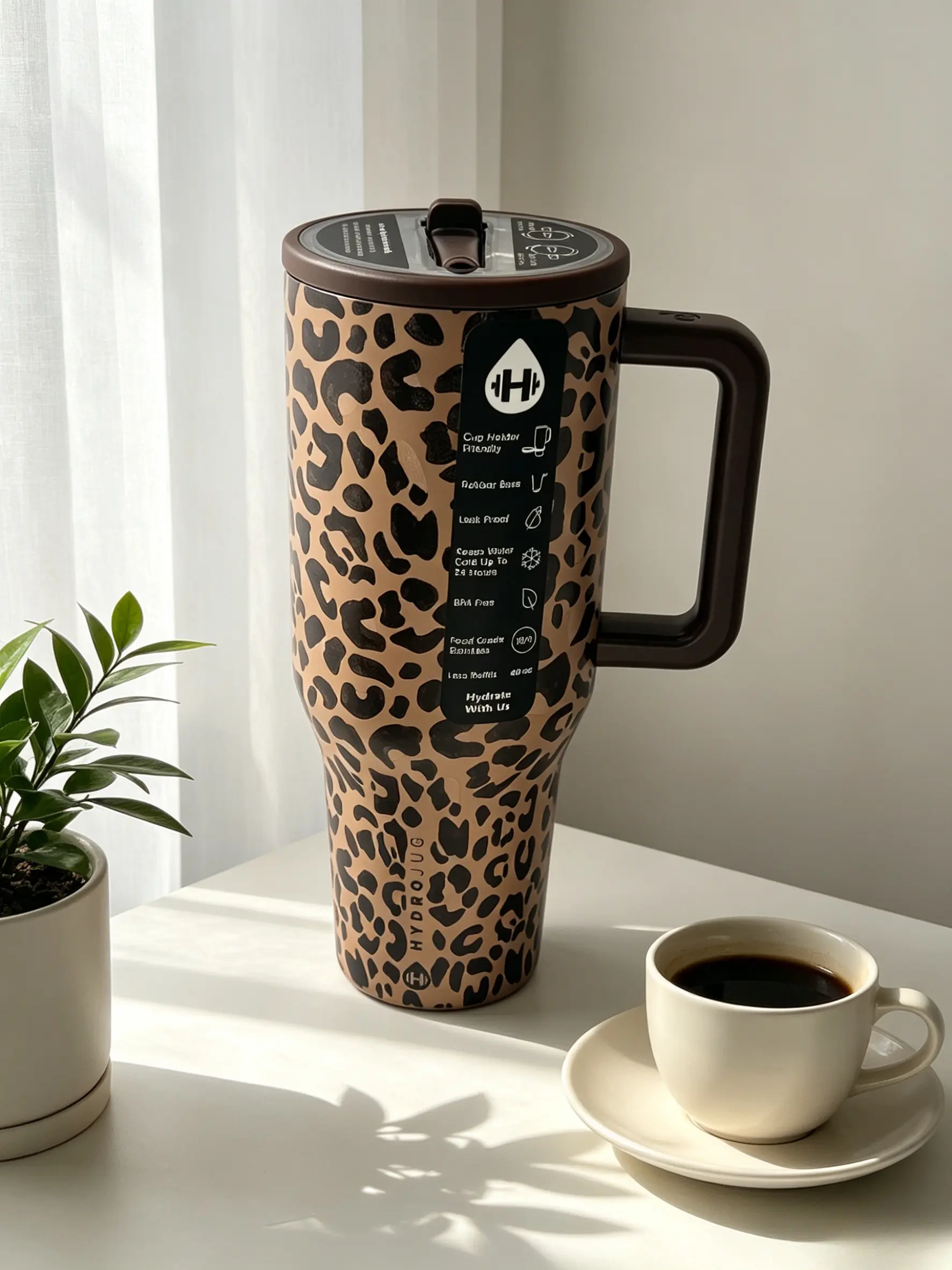 Stylish 40oz Leopard Print Stainless Steel Insulated Vacuum Flask Tumbler - HydroJug, 24H Cold Retention, Leakproof, Car Cup Holder Friendly, Dr Pepper Navy, On-the-Go Kitchenware Drinkware Thermo Tumbler