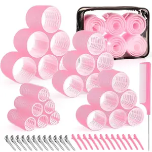 4 Sizes Self-Grip Hair Rollers Set for Long Short Hair and Bangs 50 Pcs with Clips 25mm 36mm 48mm 60mm Pink Versatile Styling Tools